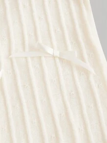 SHEIN MOD Váy len màu mơ thanh lịch có hoa tai và tay chuông, váy mùa thu, váy trở lại trường, váy dễ thương, váy nơ - trắng - Xem 3