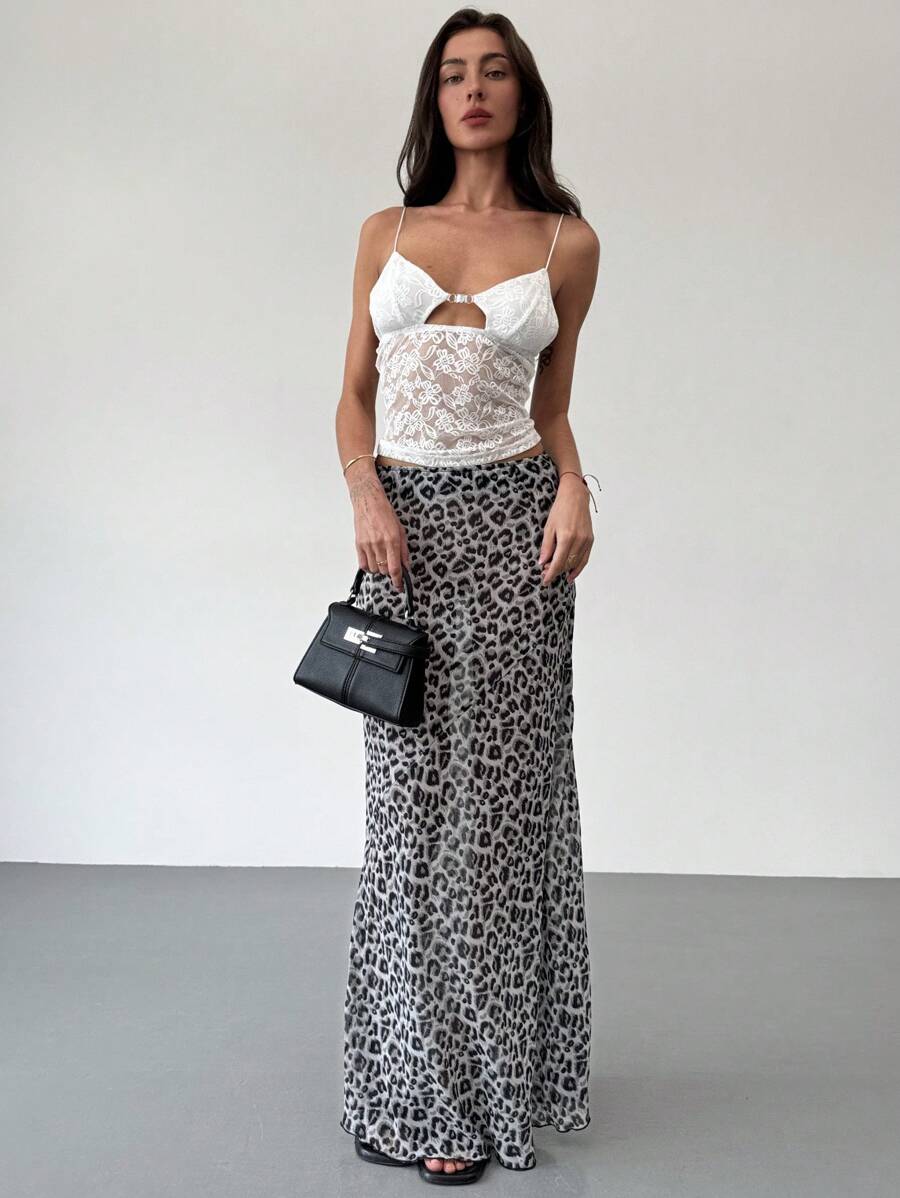 Aloruh Spring/Summer Sexy Leopard Print See-Through Skirt For Beach Vacation, Music Festival And Dance Party - Multicolor - View 1