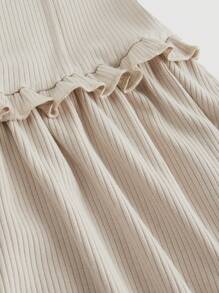 SHEIN MOD Vestido corto sin mangas de color camello con manga abullonada, encaje calado, recorte con volantes. Vestido de otoño, vestido de baile, atuendo de mujer para crucero, vestido de graduación corto, atuendo para cena, atuendo de cumpleaños de mujer