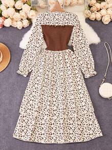 Omancia 女士随机印花腰带长袖简约休闲连衣裙长款女装 - 彩色 - 查看 2