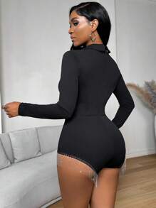 Zolique Mono con chaqueta negra de punto y flecos decorativos para mujer - Negro - Ver 2
