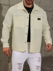 Manfinity Homme Men's Plus Size Solid Color Minimalist Casual Long Sleeve Shacket, Corduroy