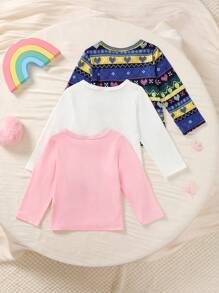 3pcs/Set Cute Printed Long Sleeve Casual Tops For Baby Girls - Multicolor - View 2