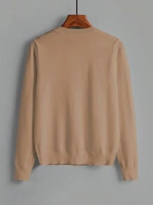 EMERY ROSE Women's Solid Color Simple Long Sleeve Knit Cardigan, Casual,Long Sleeve Tops Fall Winter Cloth For Women - Khaki - View 2