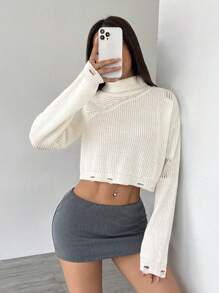 Lunelith SHEIN Lunessa Jersey roto con cuello alto Y2K para mujer