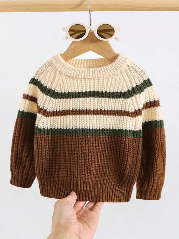 Cozy Pixies Baby Boy Casual Versatile Colorful Striped Crew Neck Long Sleeve Sweater