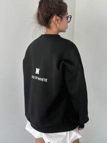 DAZY Sweat-shirt décontracté et ample avec imprimé lettres pour femmes, Sweat-shirt noir, vêtements d'automne - Gris foncé - Voir 9