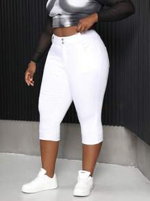 大码白色紧身七分牛仔裤 - 白色 - 查看 1