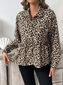 SHEIN Frenchy Women's Button Down Long Sleeve Casual Loose Fit Leopard Print Jacket Winter Cheetah - Multicolor - View 6