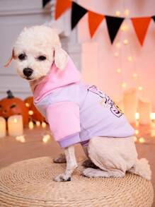 PETSIN 1 件可爱南瓜印花拼色羊毛运动衫，适合猫狗，万圣节 - 彩色 - 查看 4