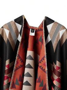 Plus Size Long Sleeve Open Front Fashionable Loose All-Over Print Casual Jacket - Multicolor - View 6