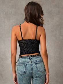SHEIN BAE Gorset z nadrukiem w panterkę, czarny, odpinany, świąteczny, odzież koncertowa/stroje na randki/topy, urocze topy, seksowny, pusty, seksowny gorset, kostium na Halloween, jesienne ubrania damskie, stroje na festiwal Rave - Czarne - Zobacz 5