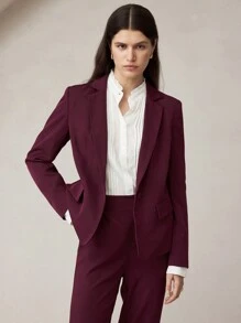 BizChic Traje de chaqueta y pantalón burdeos elegante y profesional para mujer, ropa de trabajo de otoño - Rojo - Ver 2