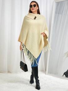 SHEIN Frenchy Plus Size Women's Solid Color Batwing Sleeve Patchwork Fringe Hem Casual Sweater - Apricot - View 6