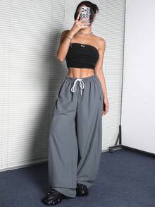 Coolane Ladies' Super Oversized Windbreaker Wide Leg Pants With Side Buckle Design, Perfect For Bold And Fashionable Women - Grey - View 4