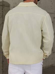 Manfinity Homme Men's Plus Size Solid Color Minimalist Casual Long Sleeve Shacket, Corduroy