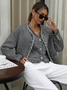 Aveloria Modichic 2pcs/Set Women's Autumn Classic V-Neck Tweed Vest And Button Front Long Sleeve Jacket - Multicolor - View 5