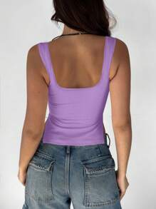 Women's Casual Solid Color Pleated Side Slit Sweetheart Neck Camisole, Summer - Purple - View 3