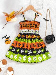 SHEIN Jurk voor jonge meisjes met Halloween-print en spaghettibandjes