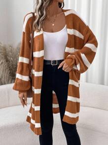 SHEIN LUNE 1 pieza Cárdigan largo beige cálido para mujer, otoño - Caqui - Ver 2