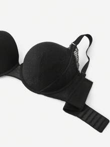 LUVLETTE Lencería negra sexy talla grande con sujetador de encaje y malla con cobertura completa y push-up
