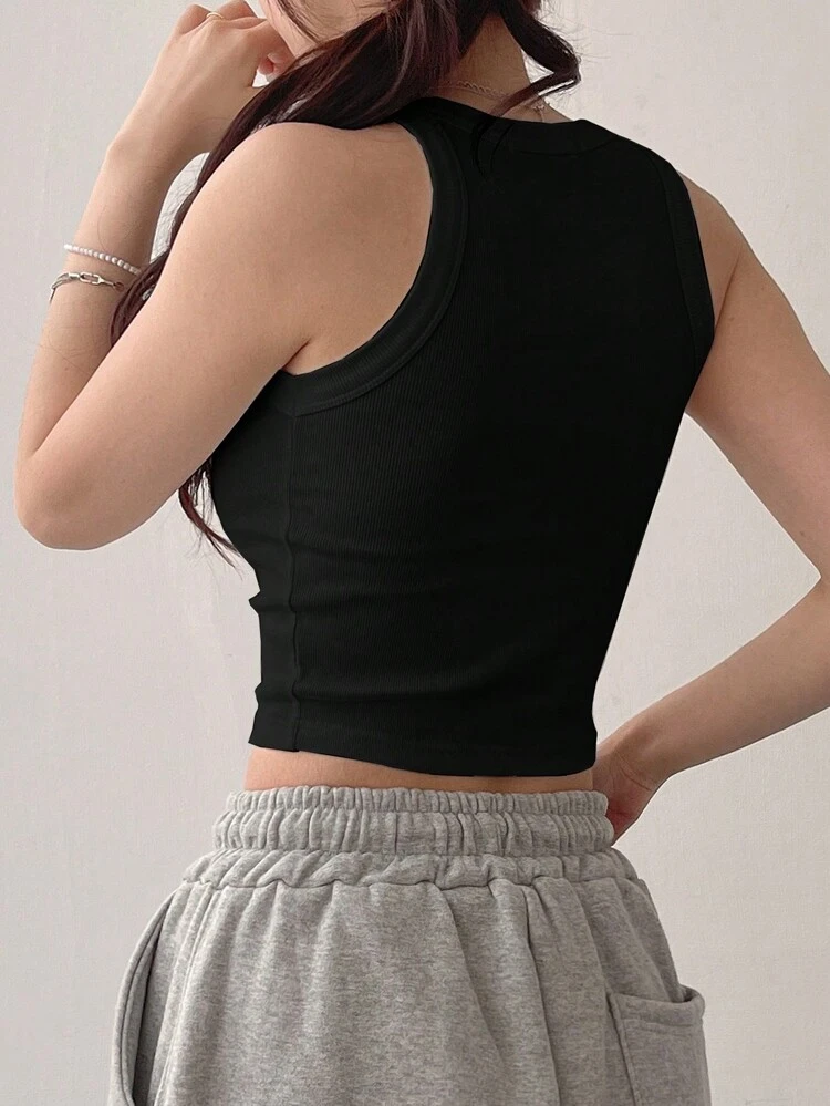 Women's Solid Color Fitted Gym Black Tank Top Crop Women Tops