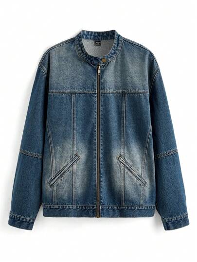 Manfinity Hypemode 大码男式中号蓝色复古水洗牛仔休闲夹克