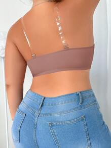 SHEIN Plus Size dành cho nữ có dây buộc phía trước nút áo ngực & áo ngực không dây - Màu Khaki - Xem 2