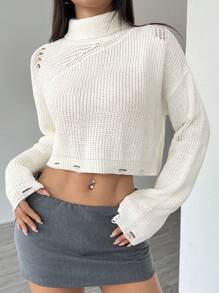 Lunelith SHEIN Lunessa Jersey roto con cuello alto Y2K para mujer