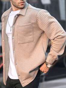 SHEIN Manfinity Homme Men's Drop Shoulder Long Sleeve Shacket, Autumn - Khaki - View 1