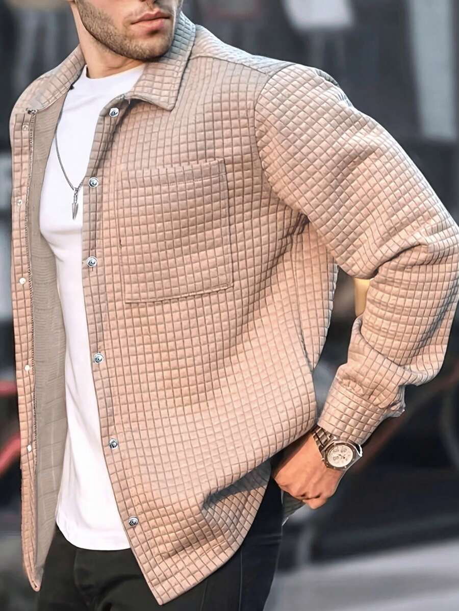 SHEIN Manfinity Homme Men's Drop Shoulder Long Sleeve Shacket, Autumn - Khaki - View 1