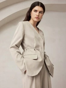 BizChic Women's Elegant Business Blazer And Pants Suit Fall Women Outfits Women Blazers - Khaki - View 2
