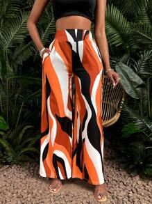 VaVaBold Quần dài ống rộng in họa tiết thường ngày dành cho nữ (Hoa ngẫu nhiên) - trái cam - Xem 4