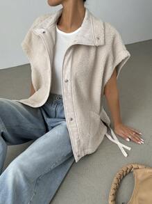 SHEIN EZwear Chaqueta regular sin mangas de borreguillo para otoño/invierno