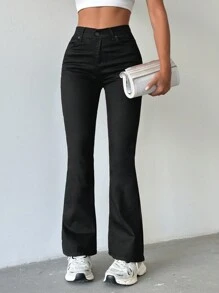 SHEIN PETITE 女士口袋喇叭牛仔裤
