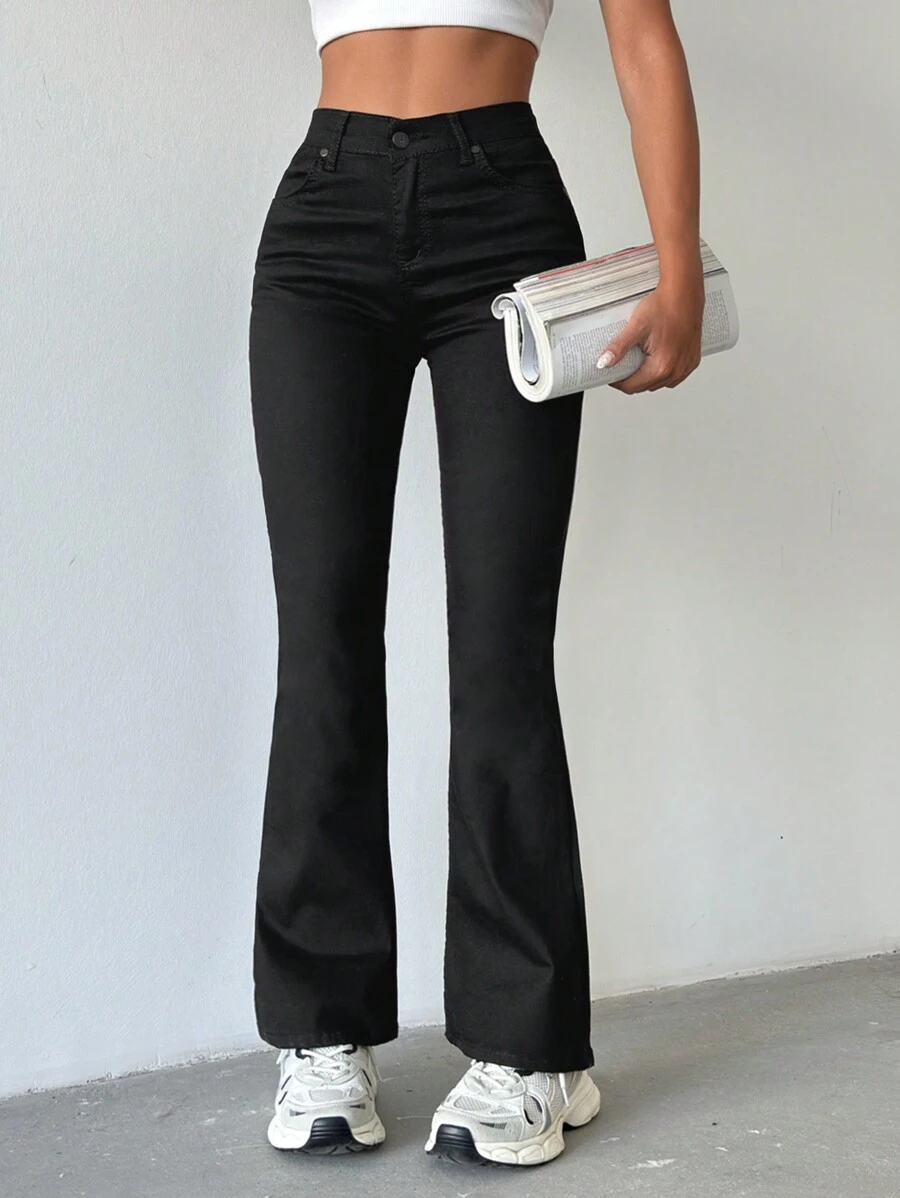 SHEIN PETITE 女士口袋喇叭牛仔裤