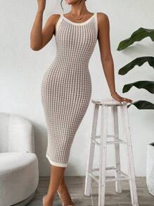 SHEIN Clasi Damen tailliertes ärmelloses Strickkleid - Aprikosenfarben - Übersicht 4