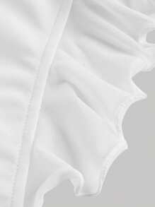 SHEIN MOD Plus Size Romantic White Ruffle Trim 3D Floral Design Halter Neck Top