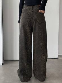 DAZY 女式纯色拉链休闲阔腿牛仔裤 Y2k