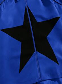 Manfinity EMRG 2 件装男士星星印花拉链短袖衬衫和抽绳拼色下摆短裤休闲装 - 藍色 - 查看 4