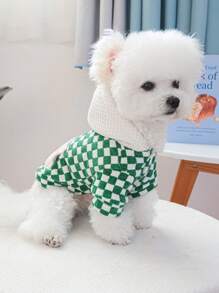 PETSIN 1 Áo Len Trùm Đầu Ấm Áp Màu Xanh Lá Cây Và Trắng Cho Thú Cưng Có Lỗ Dây Xích, Cho Mùa Thu Và Mùa Đông - Nhiều màu - Xem 3