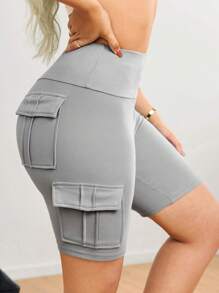 SHEIN SXY Women's Sports Leggings With Functional Pockets, Tight Fit Cycling Bottoms Leggings Set