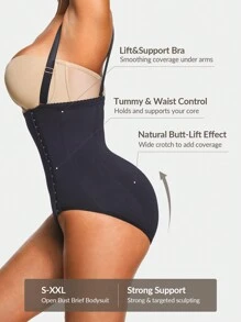 SHAPORA Shaping Open-Bust Brief Bodysuit Shapewear Body Shaper Bust&Butt Lifter With Doubled 3-Level Adjustable Closure-Tummy Waist Control - Black - View 2