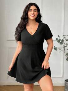 SHEIN EZwear Vestido negro casual de mujer talla grande, verano