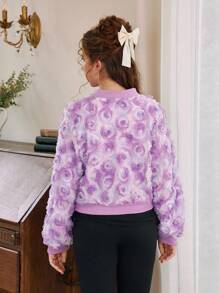 Teen Girls Elegant 3D Flower Decor Short Jacket - Purple - View 2