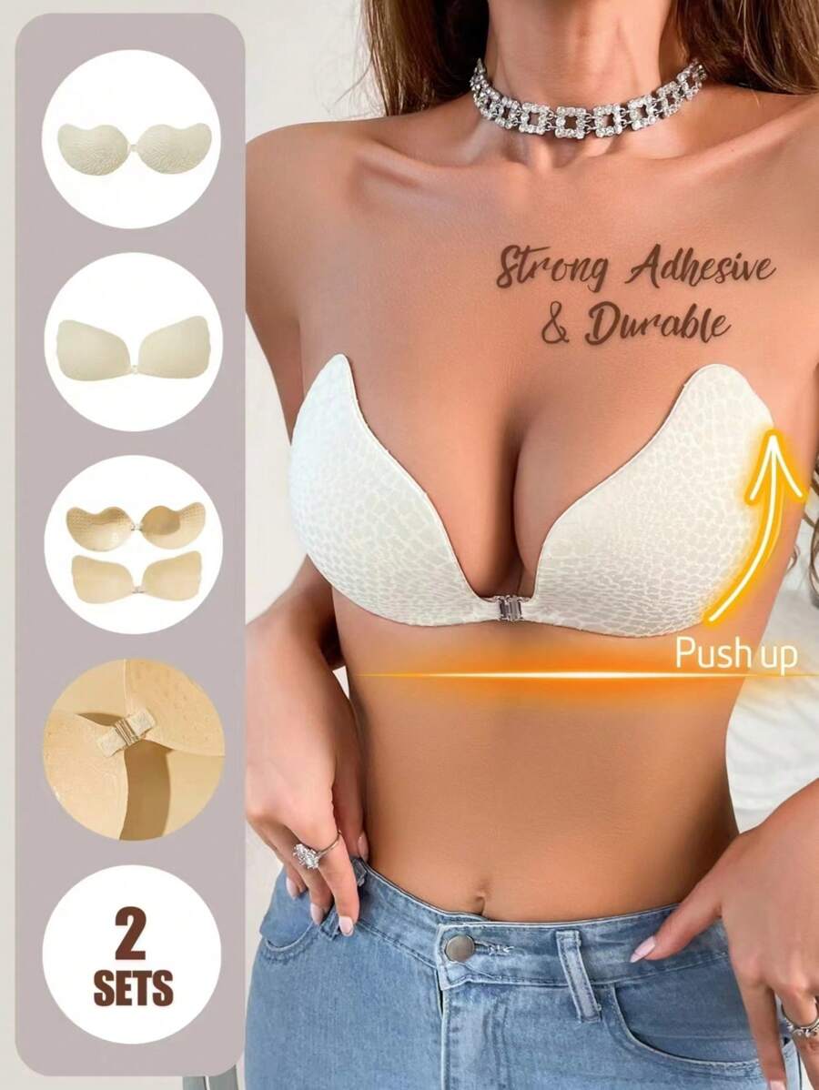 2pcs/Set Mango Decal Sticker + Angel Wing Nipple Cover Boob Pads Combo - Beige - View 1