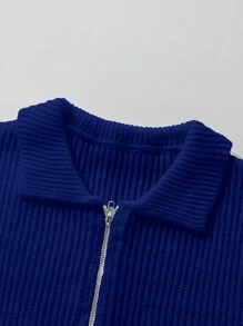 Claim Dot Men's Back To School Clothes Solid Color Simple Knit Sweater, Daily Wear - Royal Blue - View 7