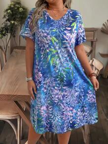 Plus Size Nữ Kỳ Nghỉ Hè In Hình Cây Tay Ngắn Áo Phông Thường Ngày - Màu xanh lam - Xem 5