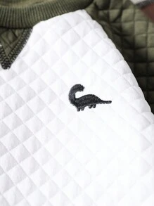 Baby Boys' Colorblock Patchwork Dinosaur Embroidered  Knit Pullover Sweatshirt & Sweatpants Set, Cute And Casual For Fall/Winter