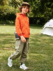 SHEIN Jungen Cargo Hosen im Lässig leook mit Strukturfalten, Hose mit Buchstaben Muster, leicht für den Herbst - Armeegrün - Übersicht 5